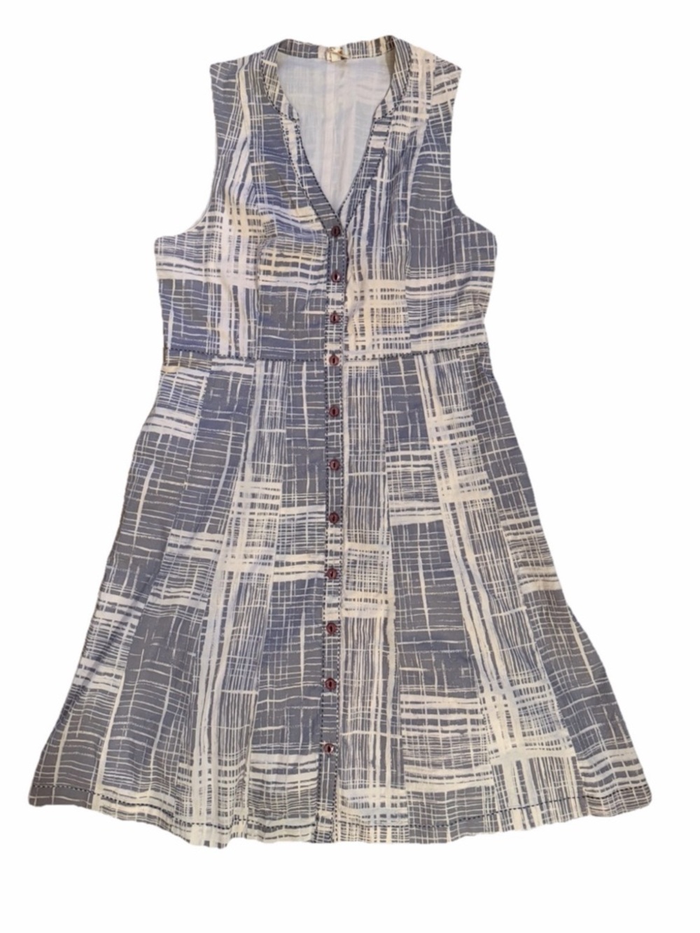 Anthropologie Maeve Abstract Button Fit & Flare Midi Dress Size 6 Grey Beige